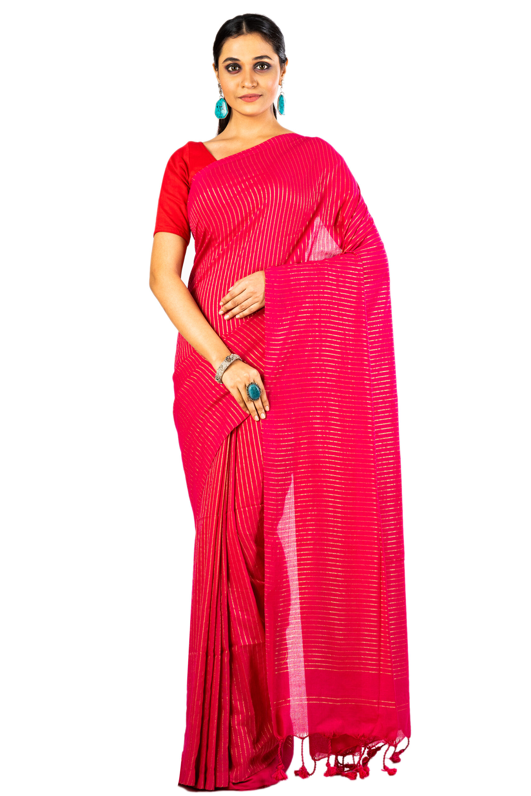 Buy Brick Red Mulmul Cotton Saree online-Karagiri